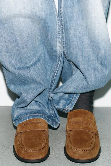 SPLIT SUEDE PENNY LOAFERS - Dark tan by Zara - Image 1