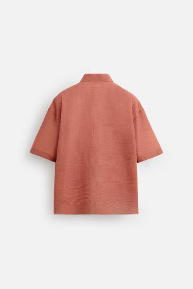 CHEMISE SEERSUCKER À CARREAUX - Rouge de Zara - Image 7