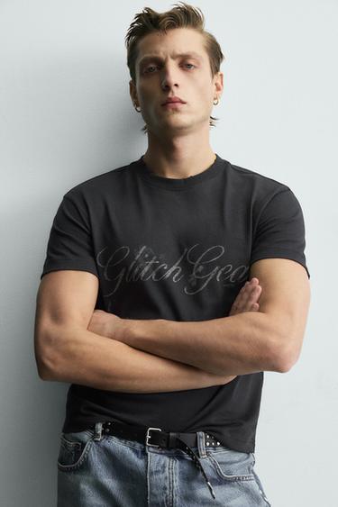 T-SHIRT COURT FIT À INSCRIPTION DÉLAVÉ - Gris anthracite de Zara - Image 4