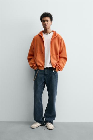 SUDADERA ESTRUCTURA LAVADA CAPUCHA - Naranja de Zara - Imagen 0