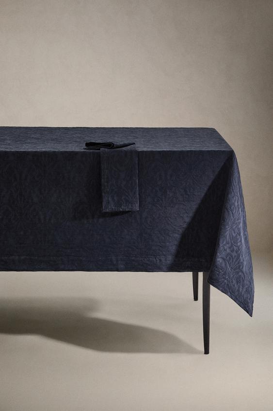 MANTEL JACQUARD FLORAL - Azul de Zara - Imagen 0