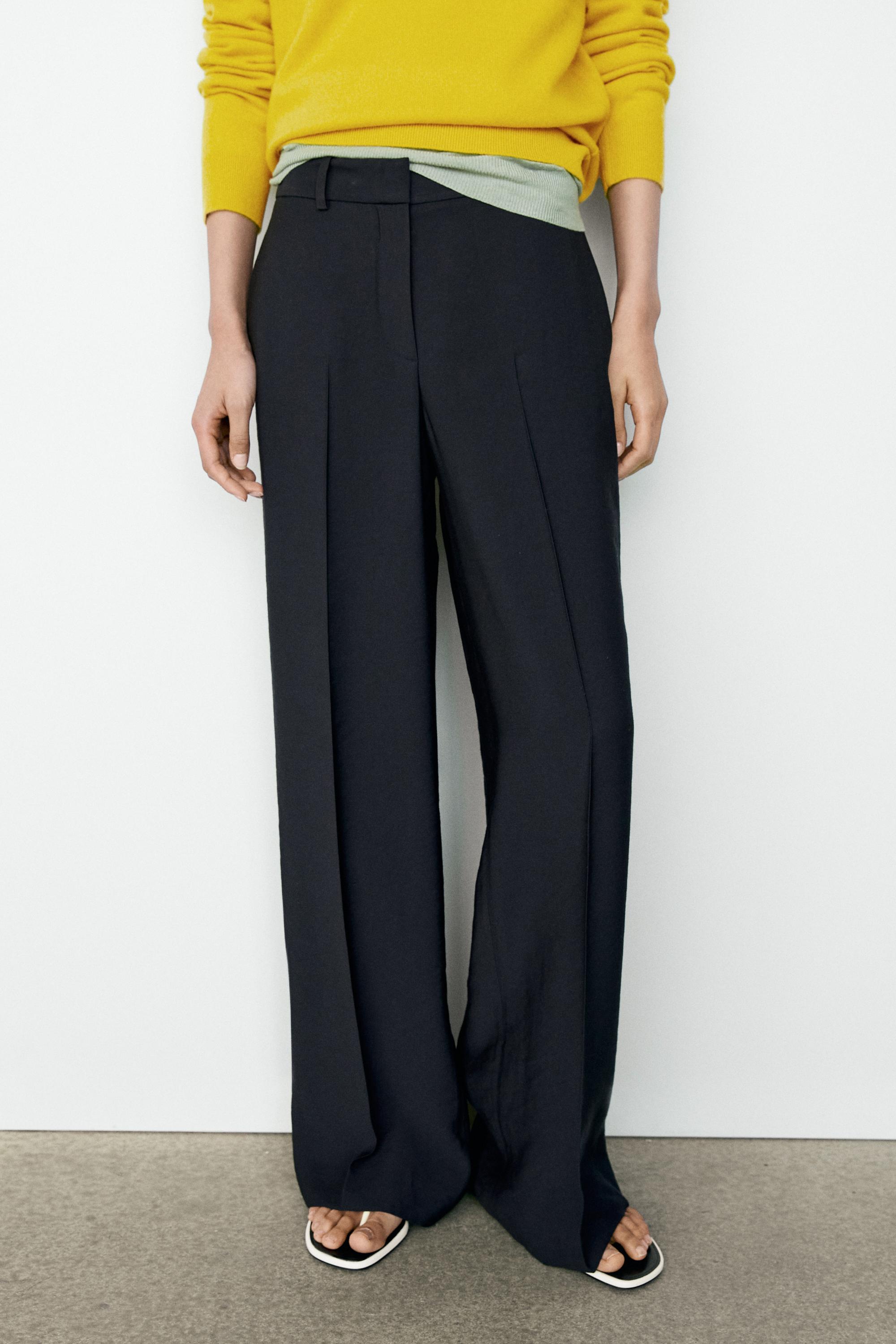Flowing straight-leg pants — Navy blue