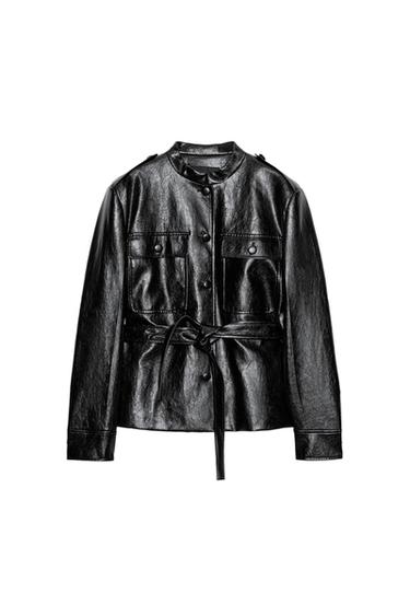 ZW COLLECTION LEATHER EFFECT JACKET - Black by Zara