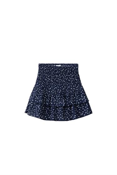 FALDA BERMUDA FLORES - Azul de Zara