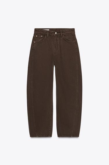 Zara TRF MID-RISE TAPERED JEANS - Chocolate