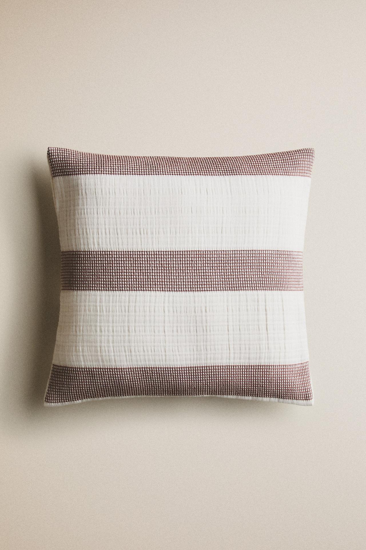 KIDS STRIPED THROW PILLOW COVER — Brick