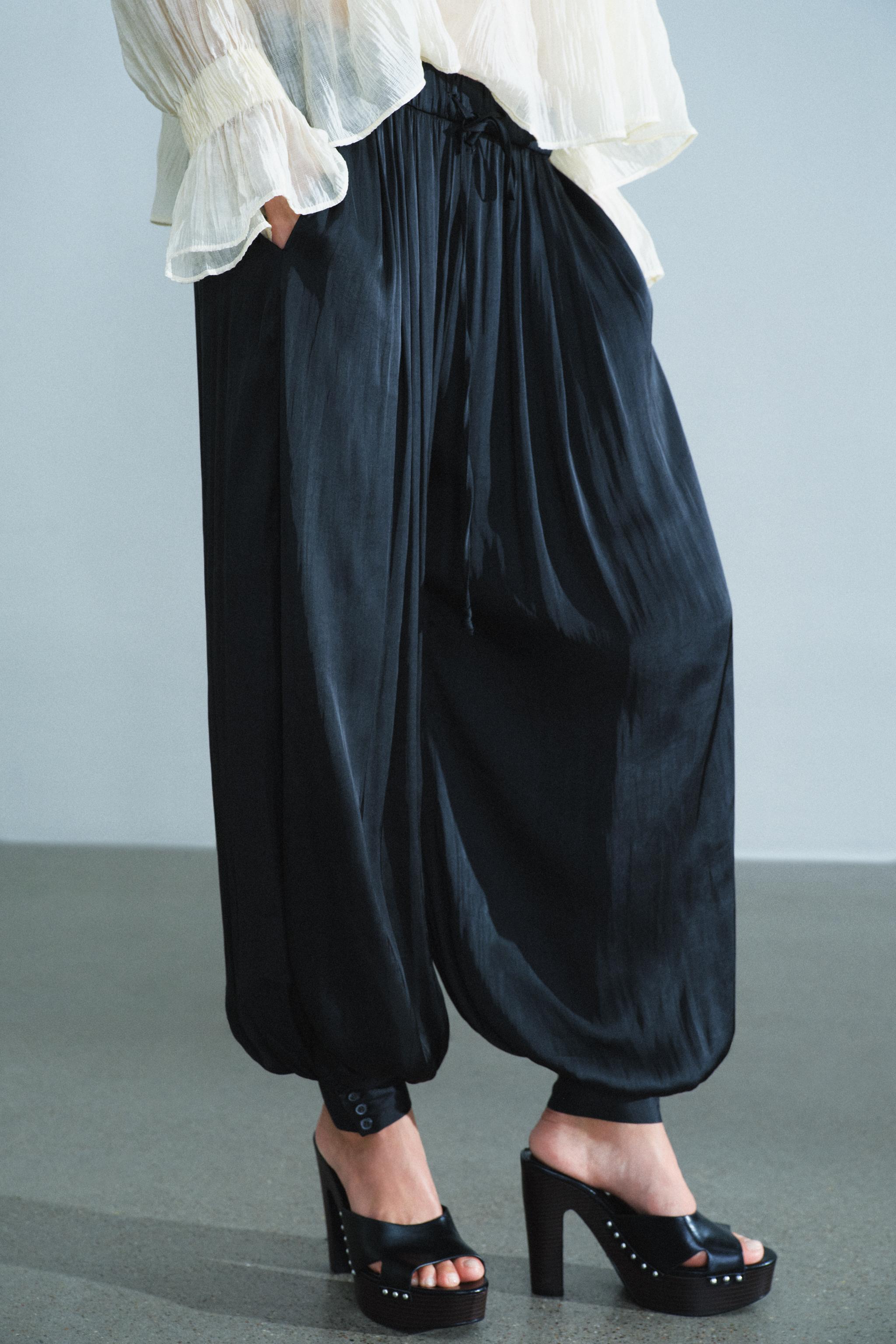Zara SATEN YÜZEYLİ ZW COLLECTION ŞALVAR PANTOLON görsel 2