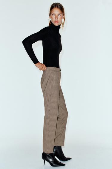 HIGH-WAISTED ANKLE-LENGTH PANTS — Brown / Ecru 1