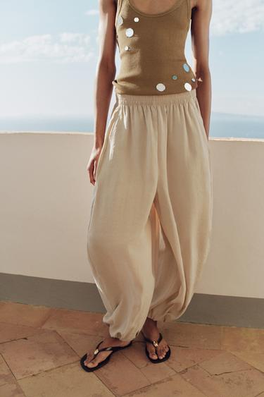 SAROUEL TROUSERS WITH ELASTIC WAIST - Stone by Zara