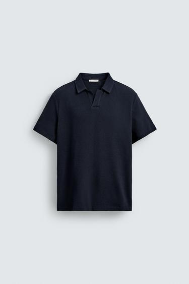 REGULAR FIT TEXTURED POLO SHIRT - Navy blue by Zara