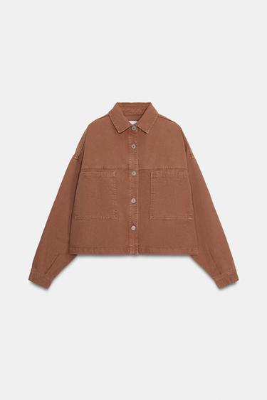 Zara POCKET DENIM JACKET - Brick
