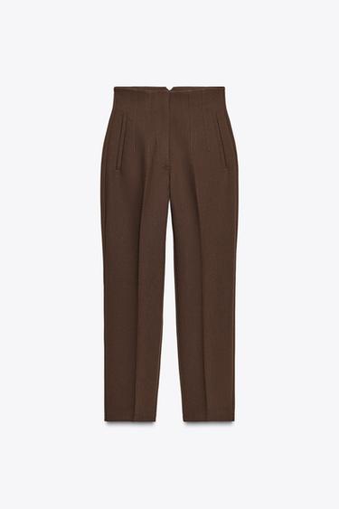 PANTALON TAILLE HAUTE - Marron de Zara - Image 4