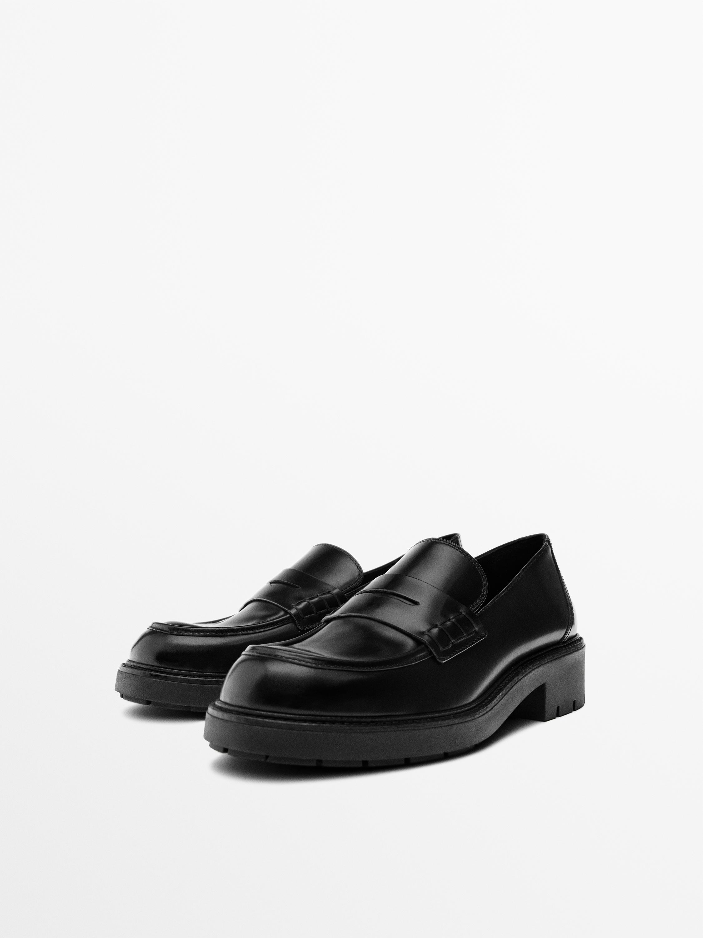 Glossy finish track sole loafers