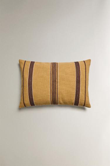 Zara STRIPED THROW PILLOW COVER - Mustard - Image 0