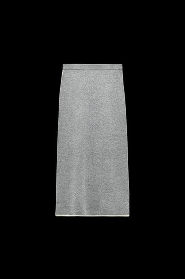 Zara CONTRASTING PIPING KNIT MIDI SKIRT - Gray - Image 0