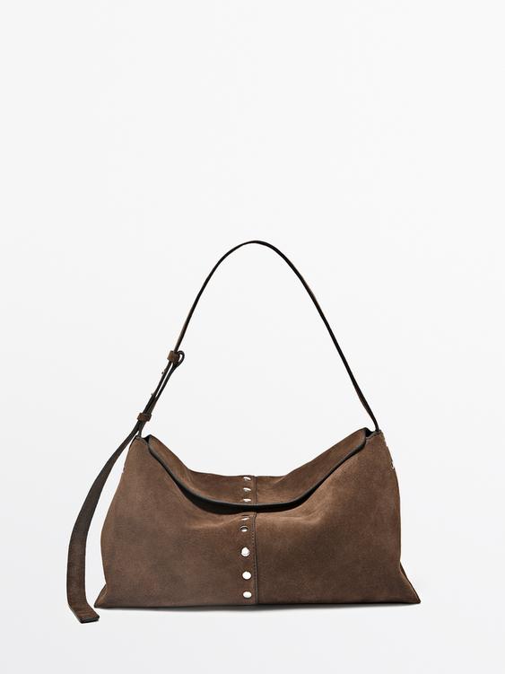 Split suede leather bucket bag