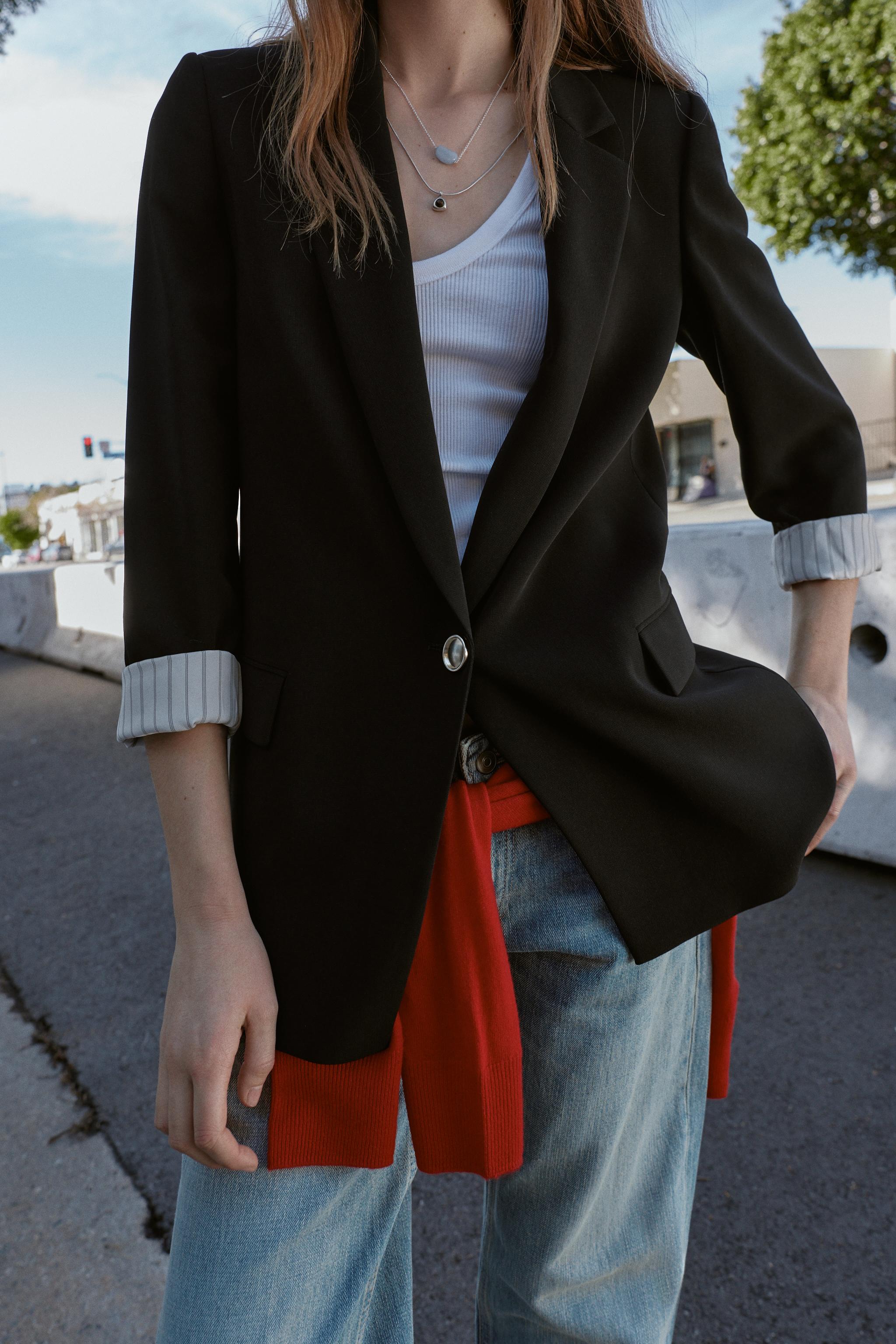 ROLL-UP SLEEVE PRINTED CUFF BLAZER