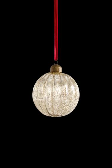 Zara MERCURIZED STRIPED CHRISTMAS TREE BALL ORNAMENT - Silver - Image 0