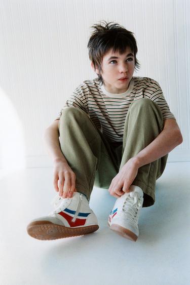 STRIPED T-SHIRT WITH EMBROIDERED SLOGAN - striped by Zara