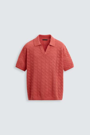 Zara OPEN STITCH KNIT POLO SHIRT - Red