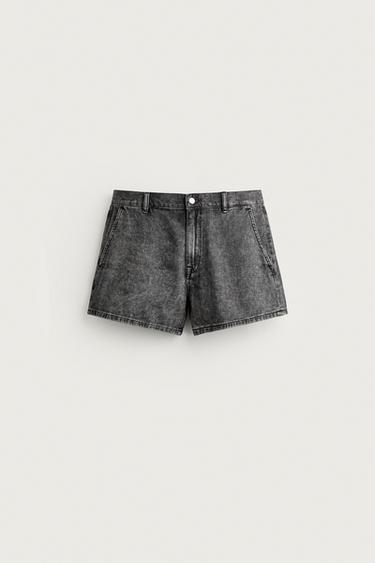 Zara 雪花洗牛仔短褲 - 煤灰色