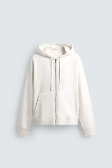RELAXED FIT ZIP-UP HOODIE - Oyster-white by Zara