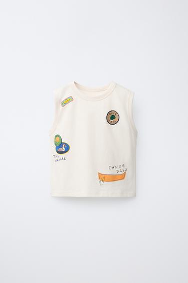 HAUT SANS MANCHES AVEC PIÈCES CANARDS - Blanc cassé de Zara