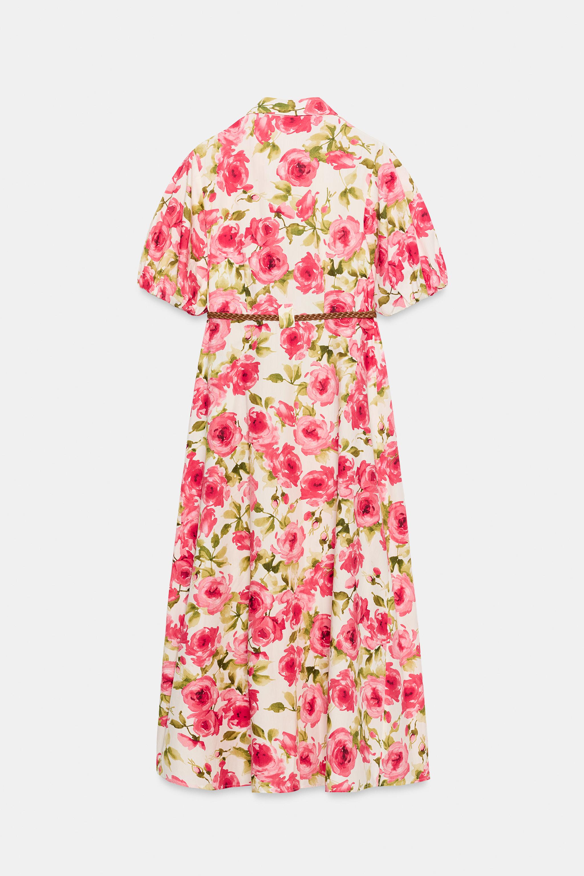 ROBE MI-LONGUE CHEMISE IMPRIMÉ FLEURI AVEC CEINTURE