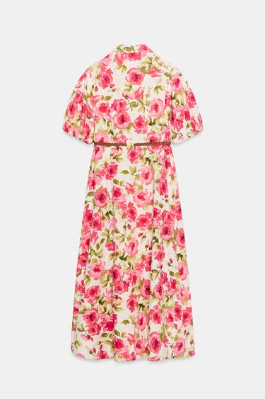 FLORAL PRINT MIDI DRESS WITH BELT - Multicoloured by Zara - Image 8