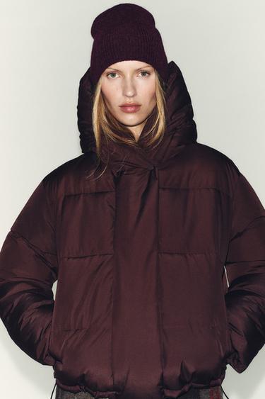 SHORT WATER-REPELLENT WINDPROOF HOODED ANORAK - Burgundy by Zara