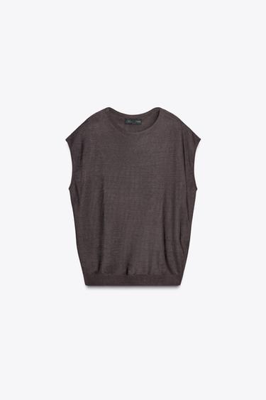 TOP EN MAILLE CÔTELÉE SANS MANCHES - Marron de Zara - Image 4