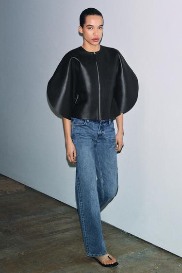 Zara ZW COLLECTION LIMITED EDITION LEATHER ZIP-UP TOP - Black