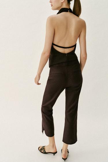 PANTALON MINI FLARE AVEC LIN - Marron foncé de Zara - Image 3