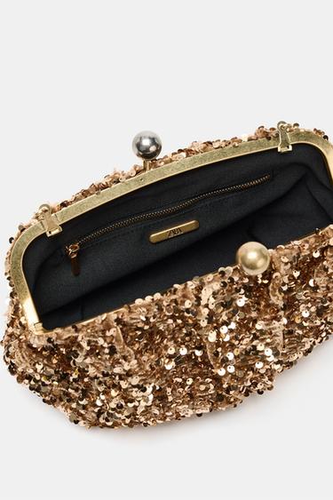 SEQUIN CLUTCH BAG - Gold by Zara - Image 4