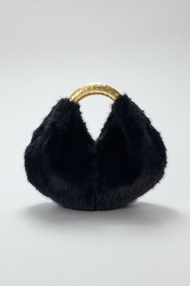 SAC À MAIN EFFET FOURRURE ANSE MÉTALLIQUE - Noir de Zara