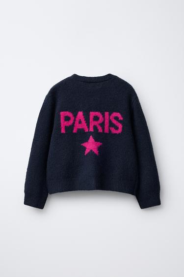 CONTRAST TEXT CARDIGAN - Navy blue by Zara