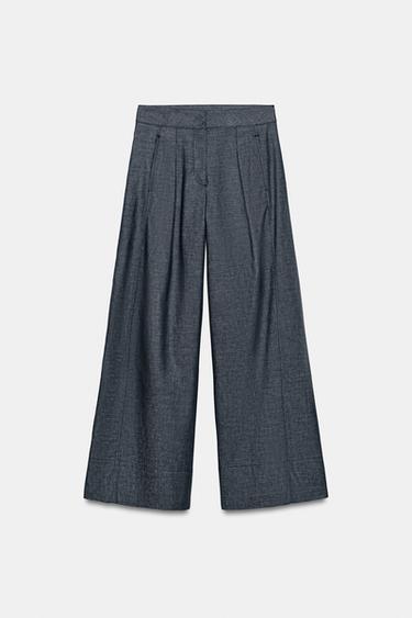 PANTALON LARGE TAILLE HAUTE AVEC LIN - Indigo de Zara - Image 0