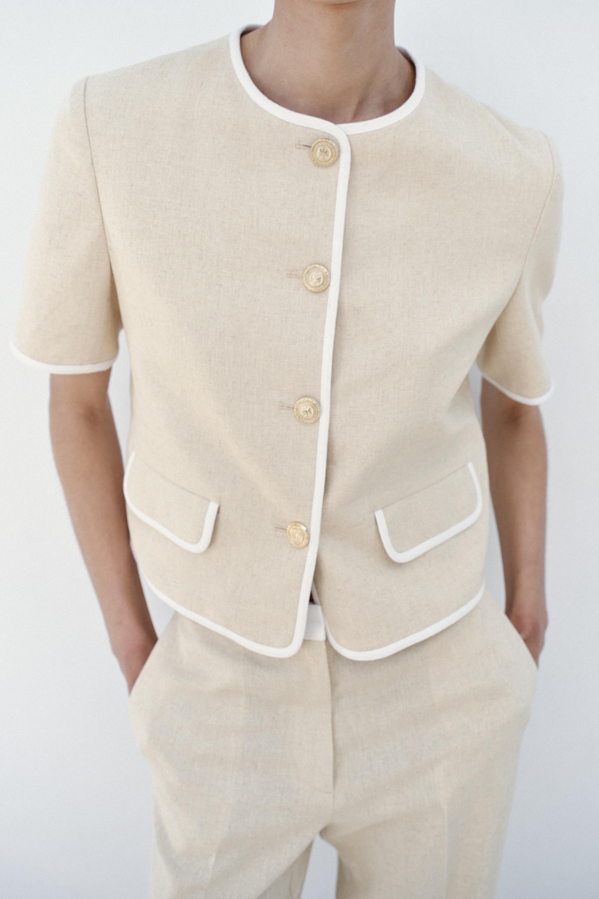 SHORT SLEEVE CONTRAST TRIM BLAZER