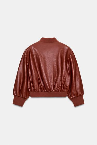FAUX LEATHER BOMBER JACKET WITH SHOULDER PADS - Brick by Zara - Image 4