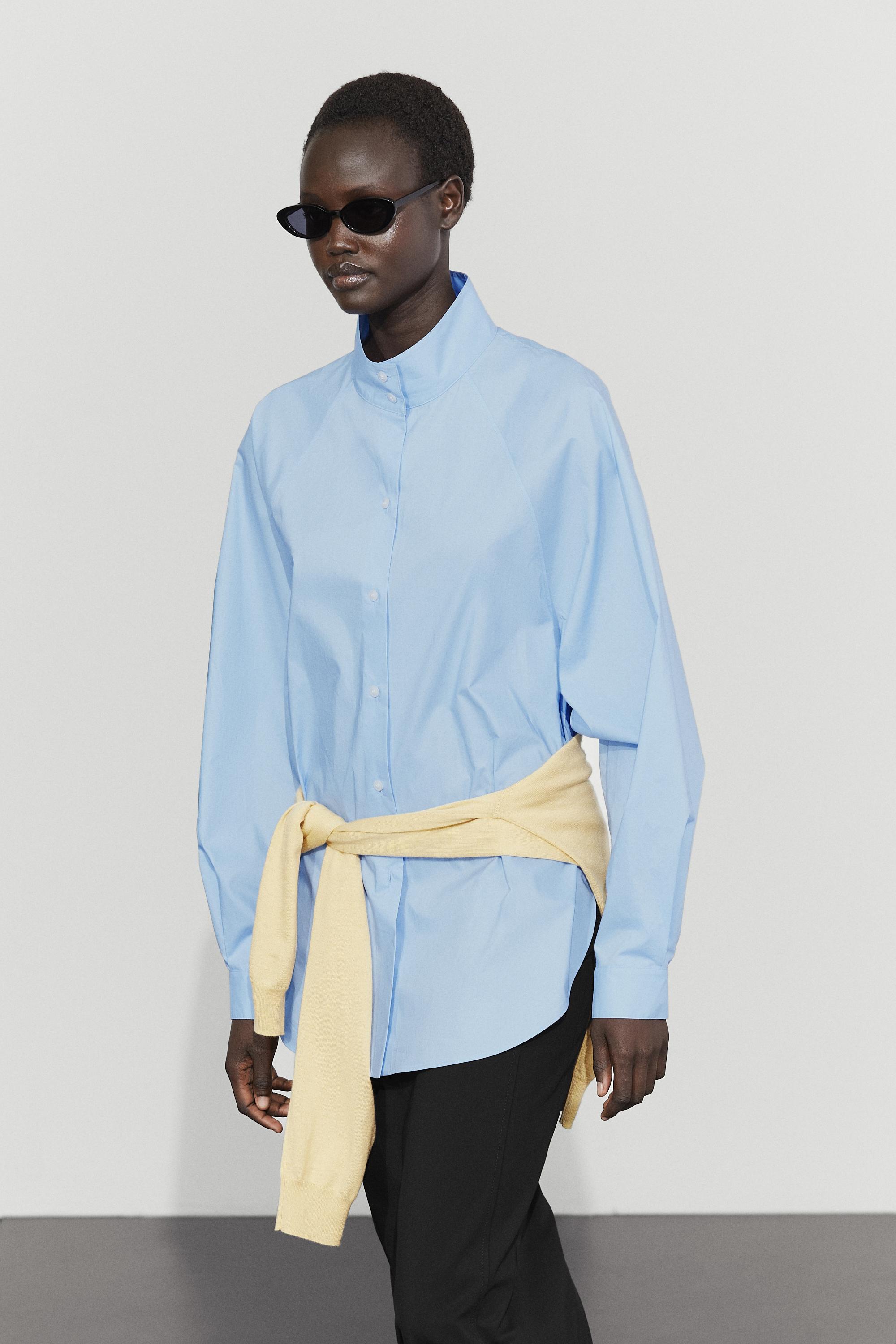 Poplin shirt with collar detail — Sky blue