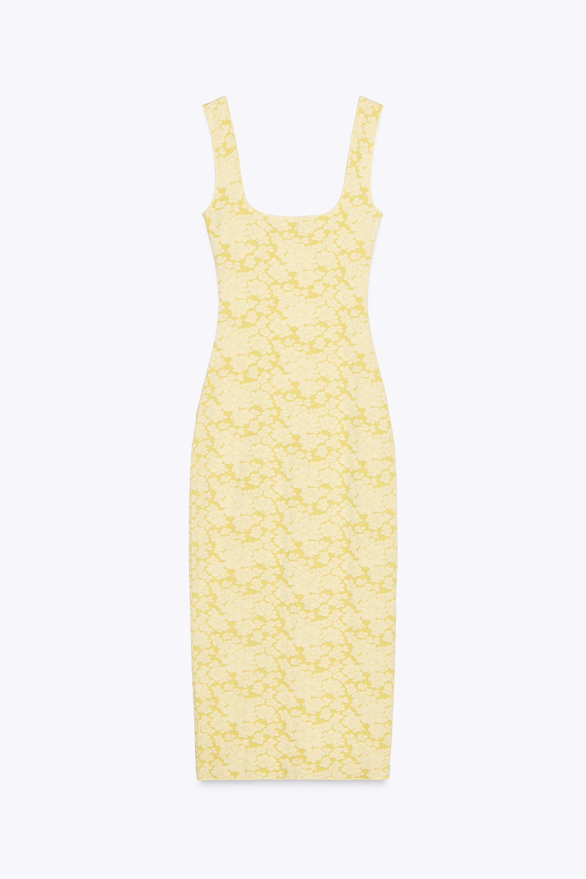 スクエアネックストレッチワンピース - イエロー | ZARA Japan