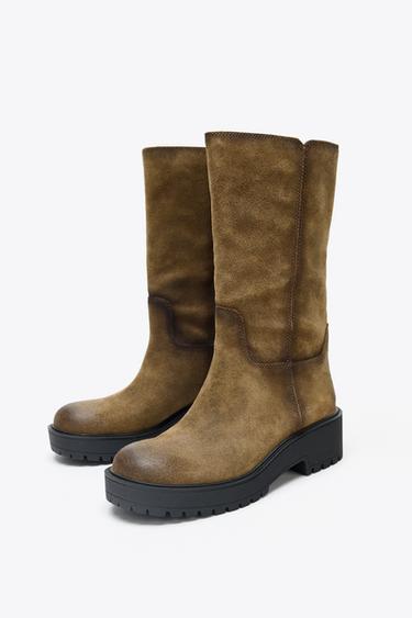 DISTRESSED EFFECT SPLIT SUEDE ANKLE BOOTS - Brown by Zara - Image 2
