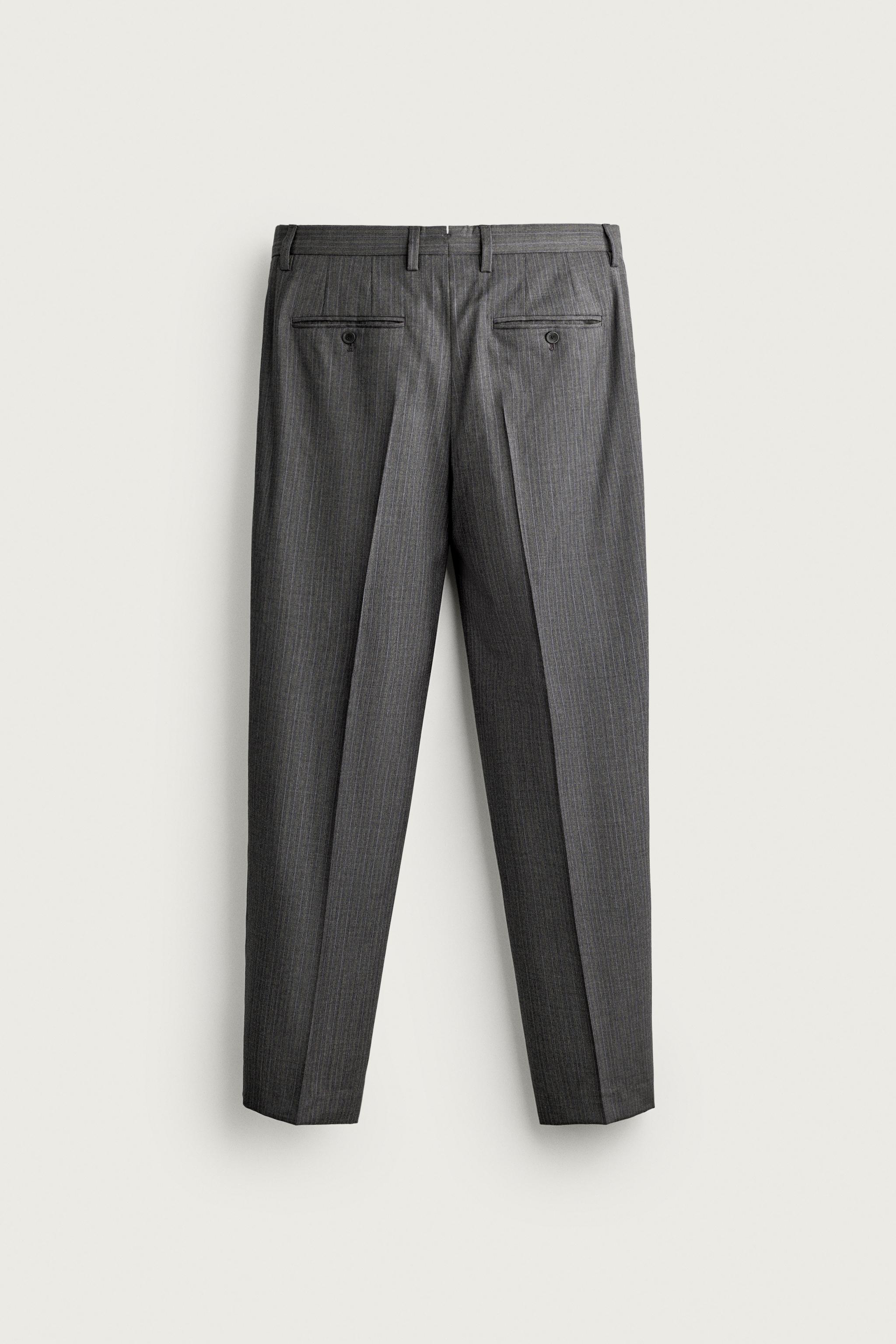 100% WOOL STRIPED REGULAR FIT SUIT PANTS