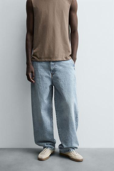 CALÇA CHINO JEANS LAVADA - Azul da Zara