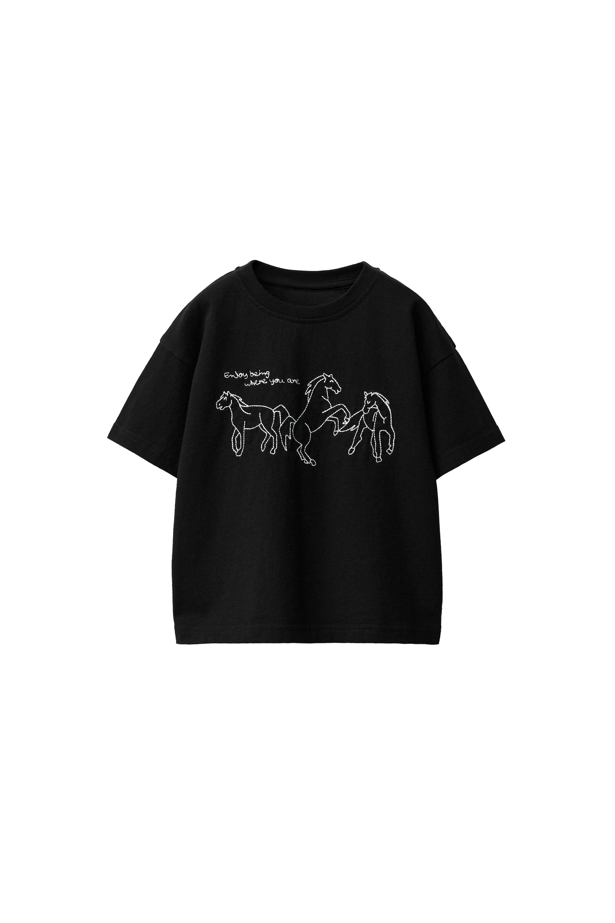 刺繍入りホースTシャツ - ブラック | ZARA Japan / 日本