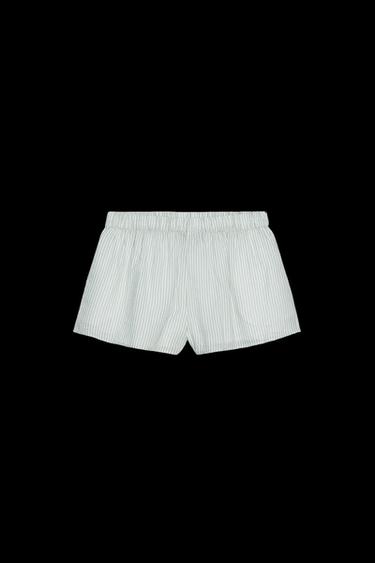 Zara STRIPED GAUZE PAJAMA SHORTS - White / Green - Image 0