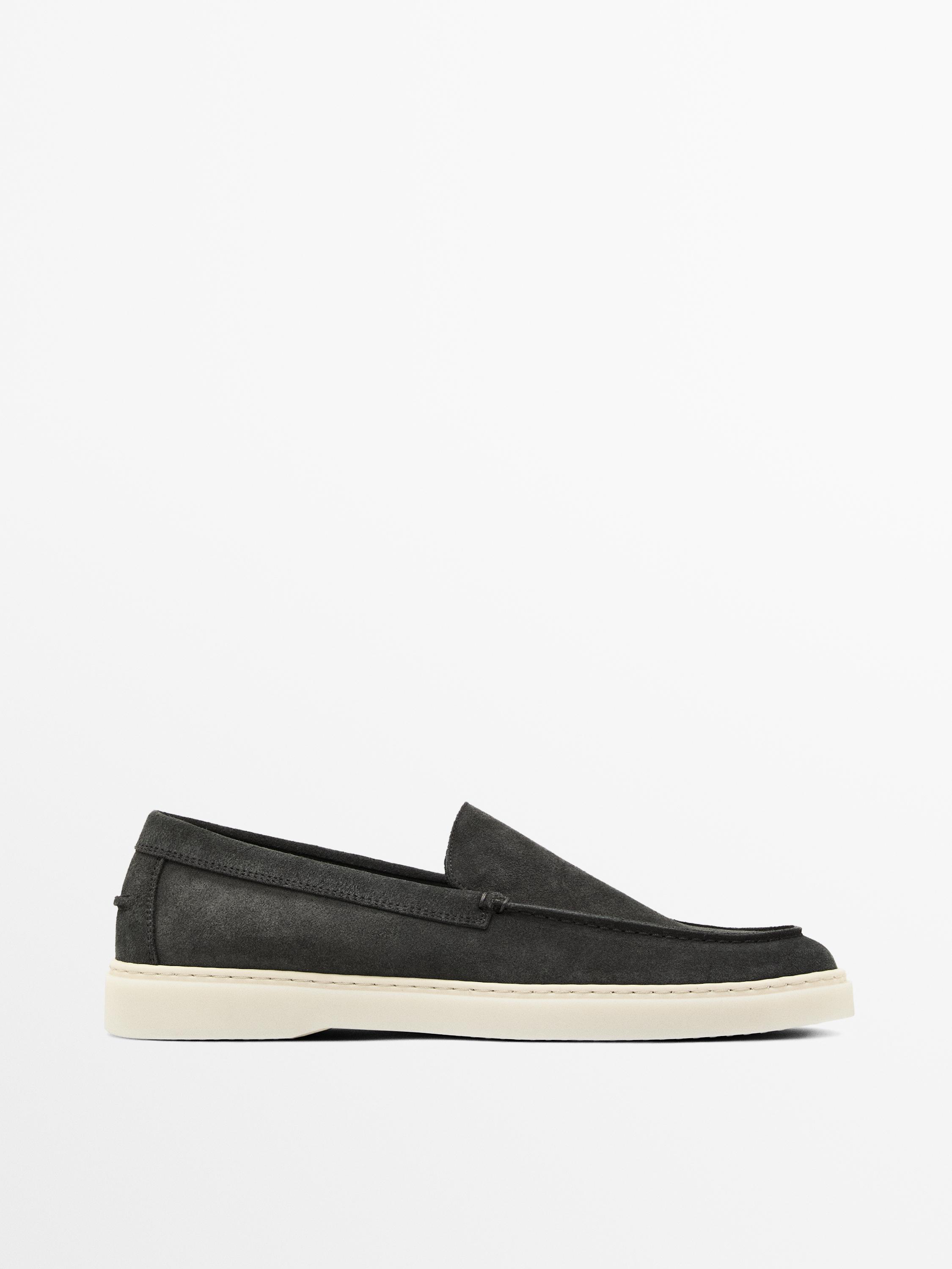 Split leather loafers with moc toe — Blue