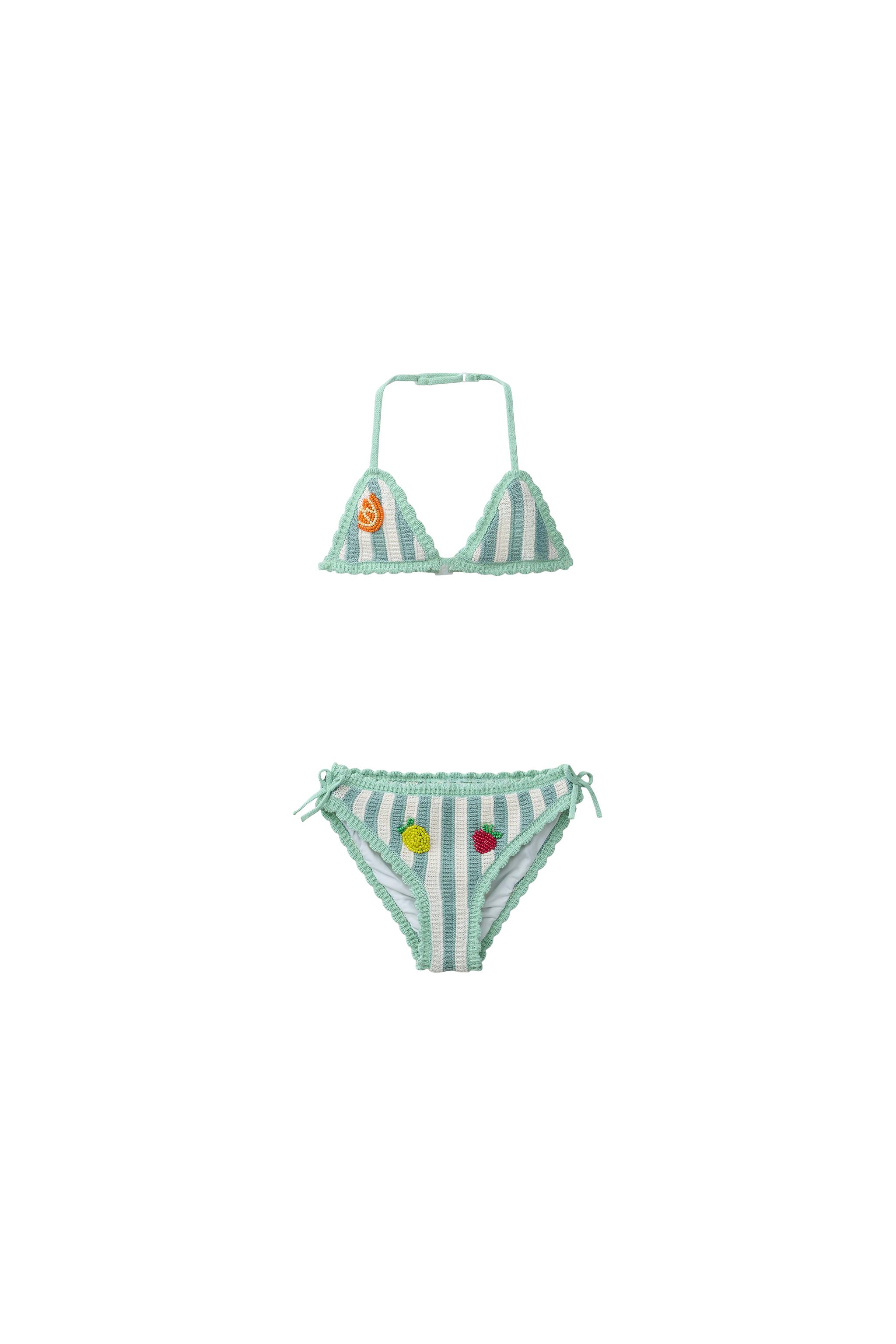 AGES 6-14 / FRUIT & STRIPE CROCHET KNIT BIKINI - Green | ZARA