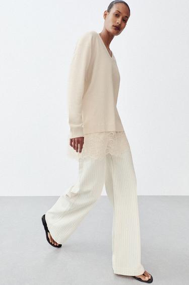 ZW COLLECTION STRIPED HIGH-WAIST JEANS - Ecru by Zara - Image 0