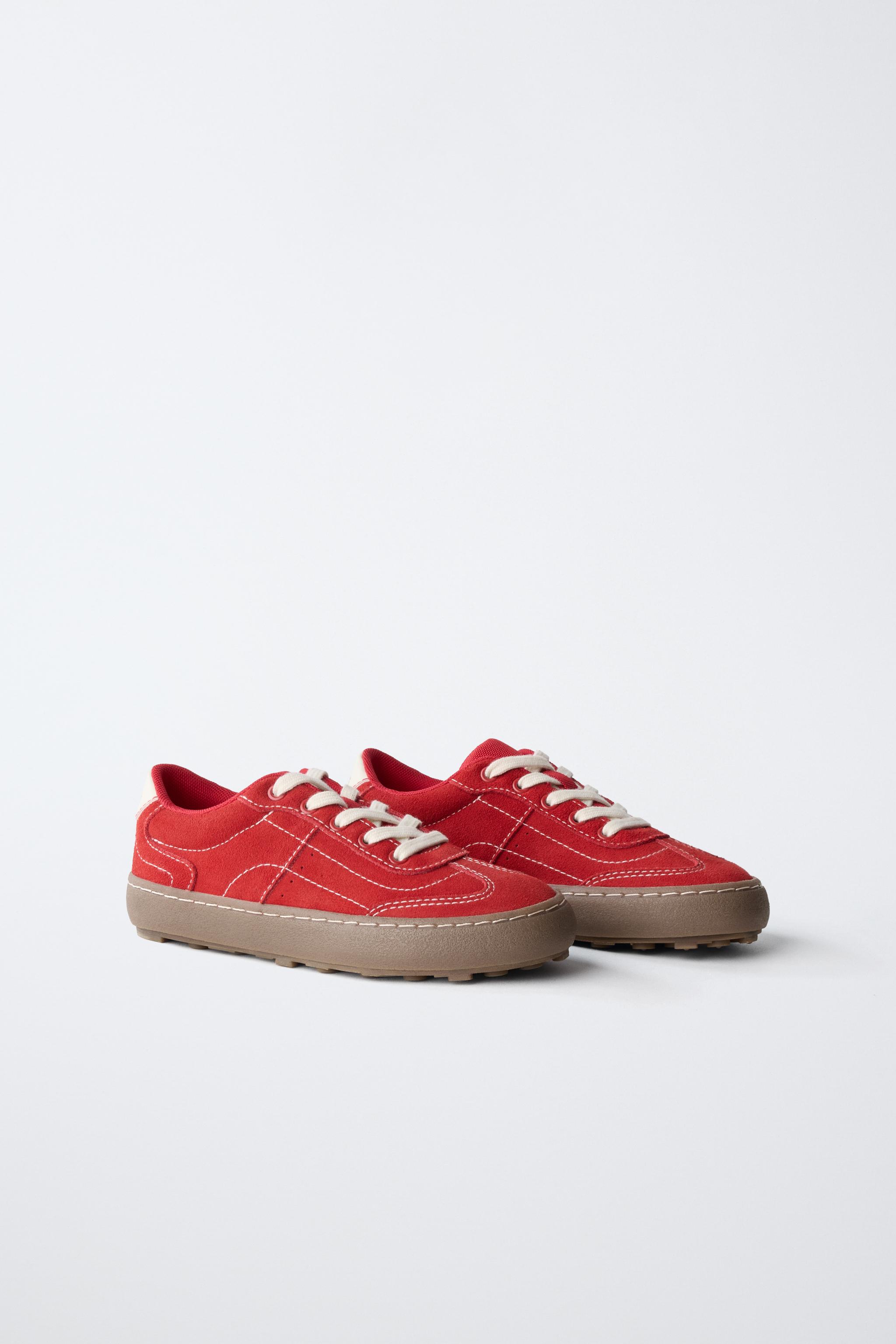 CONTRAST LEATHER SNEAKERS — Red